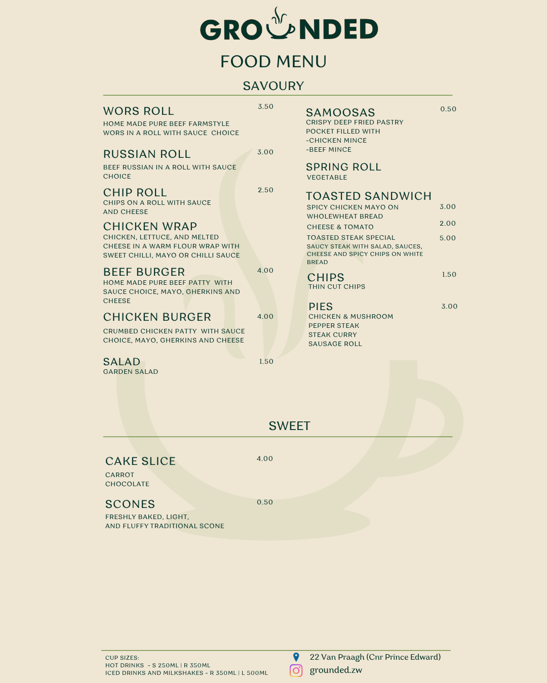 Grounded Drinks Menu